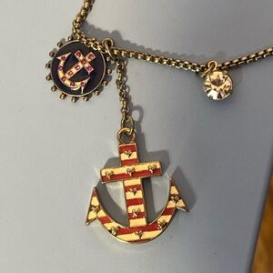 Vintage Betsey Johnson Y2K Nautical Anchor Necklace Silver Tone Enamel Charm